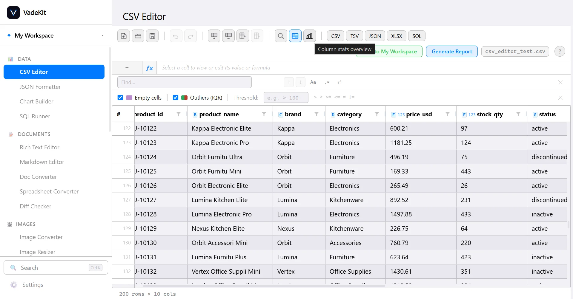 VadeKit CSV Editor screenshot