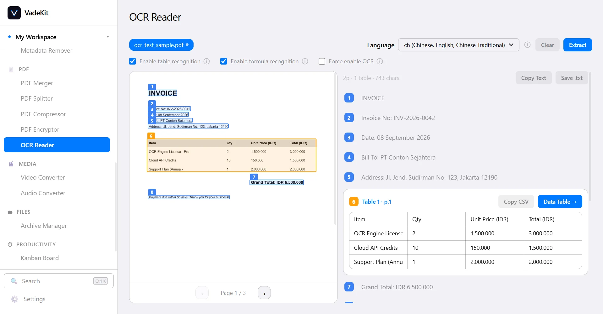 VadeKit OCR Reader screenshot