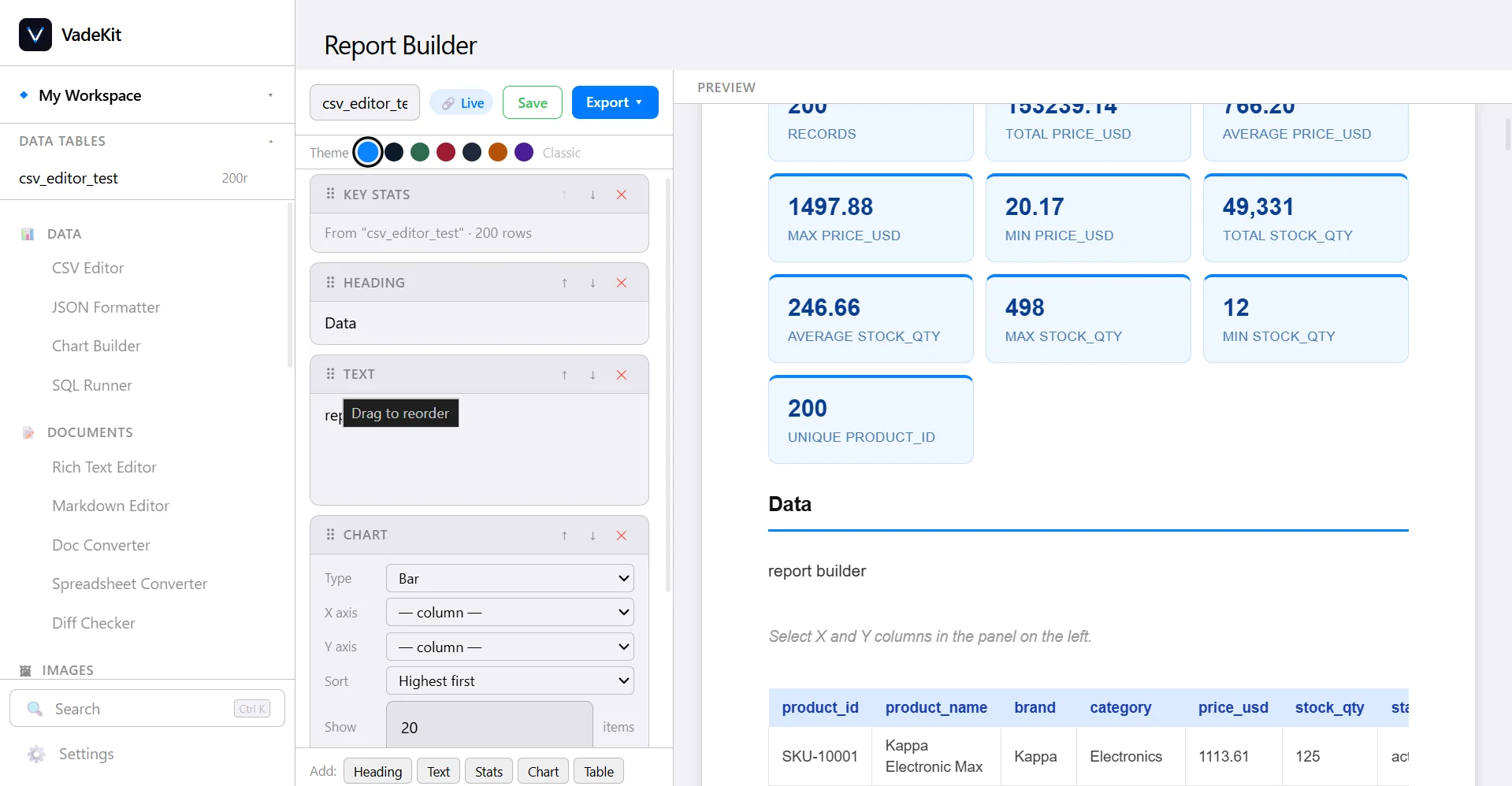 VadeKit Report Builder screenshot