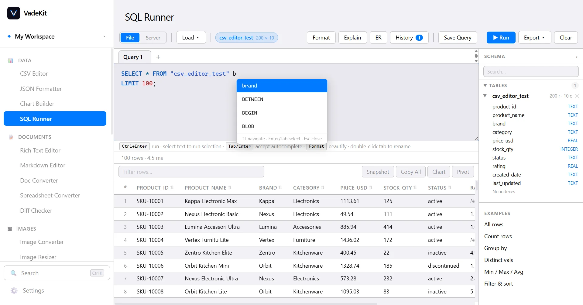 VadeKit SQL Runner screenshot