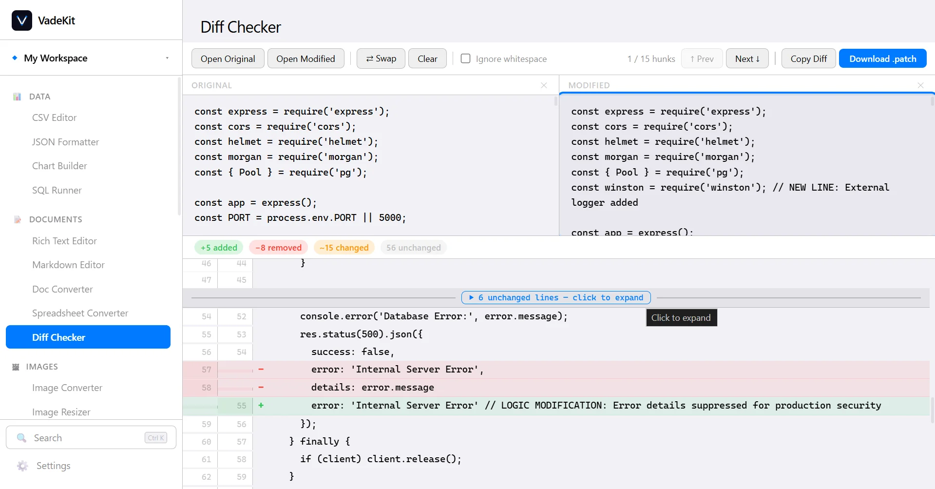 VadeKit Diff Checker screenshot