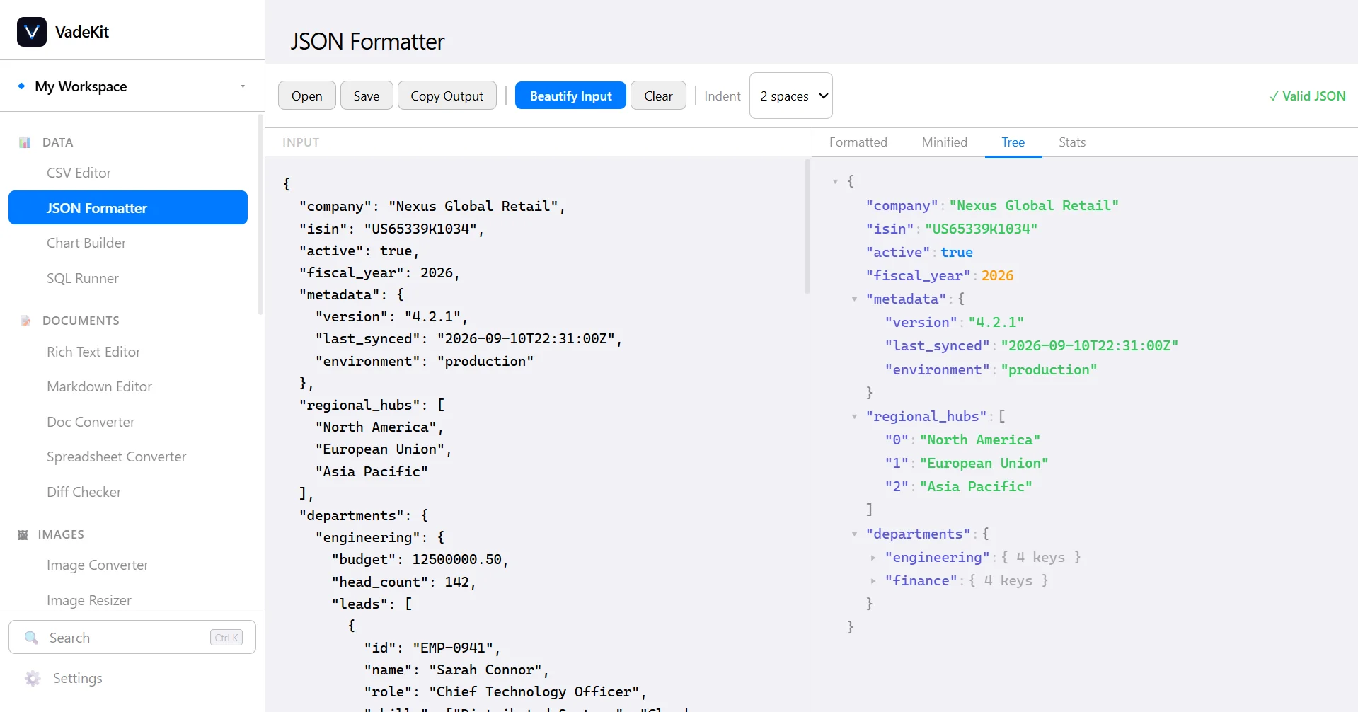 VadeKit JSON Formatter screenshot