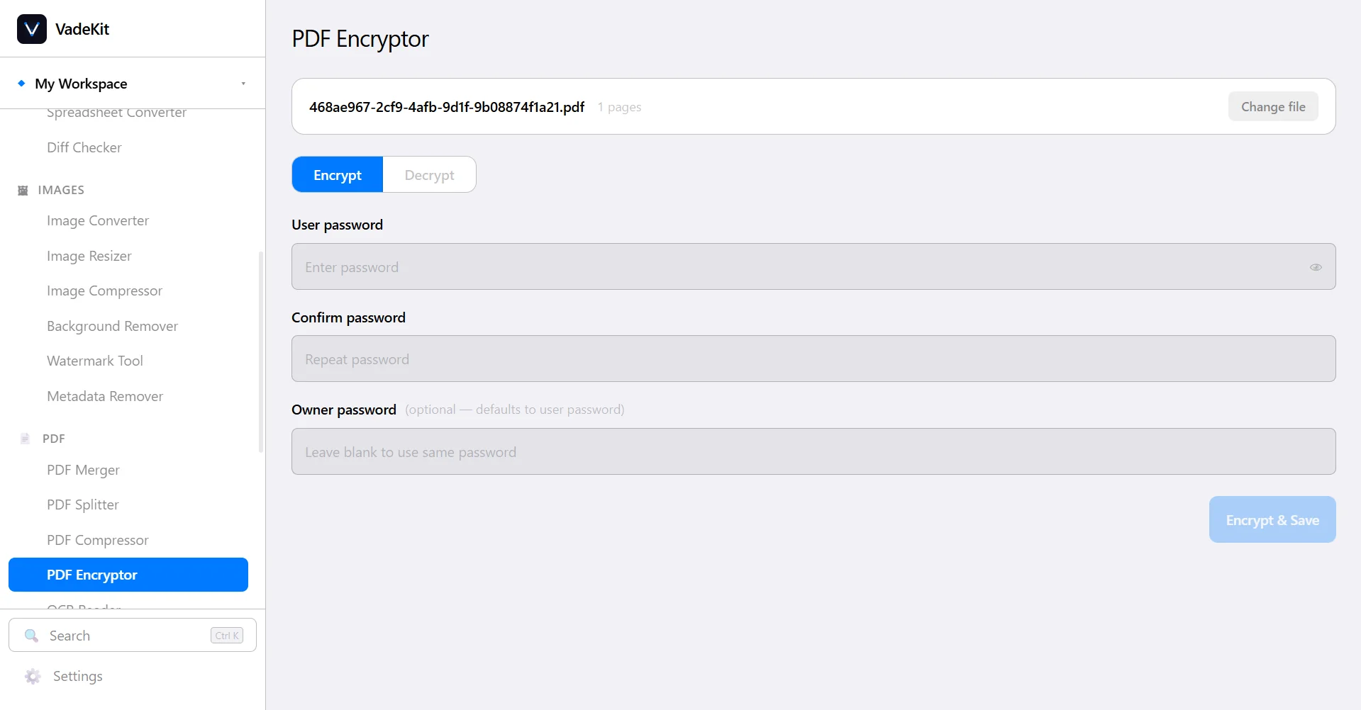 VadeKit PDF Encryptor screenshot