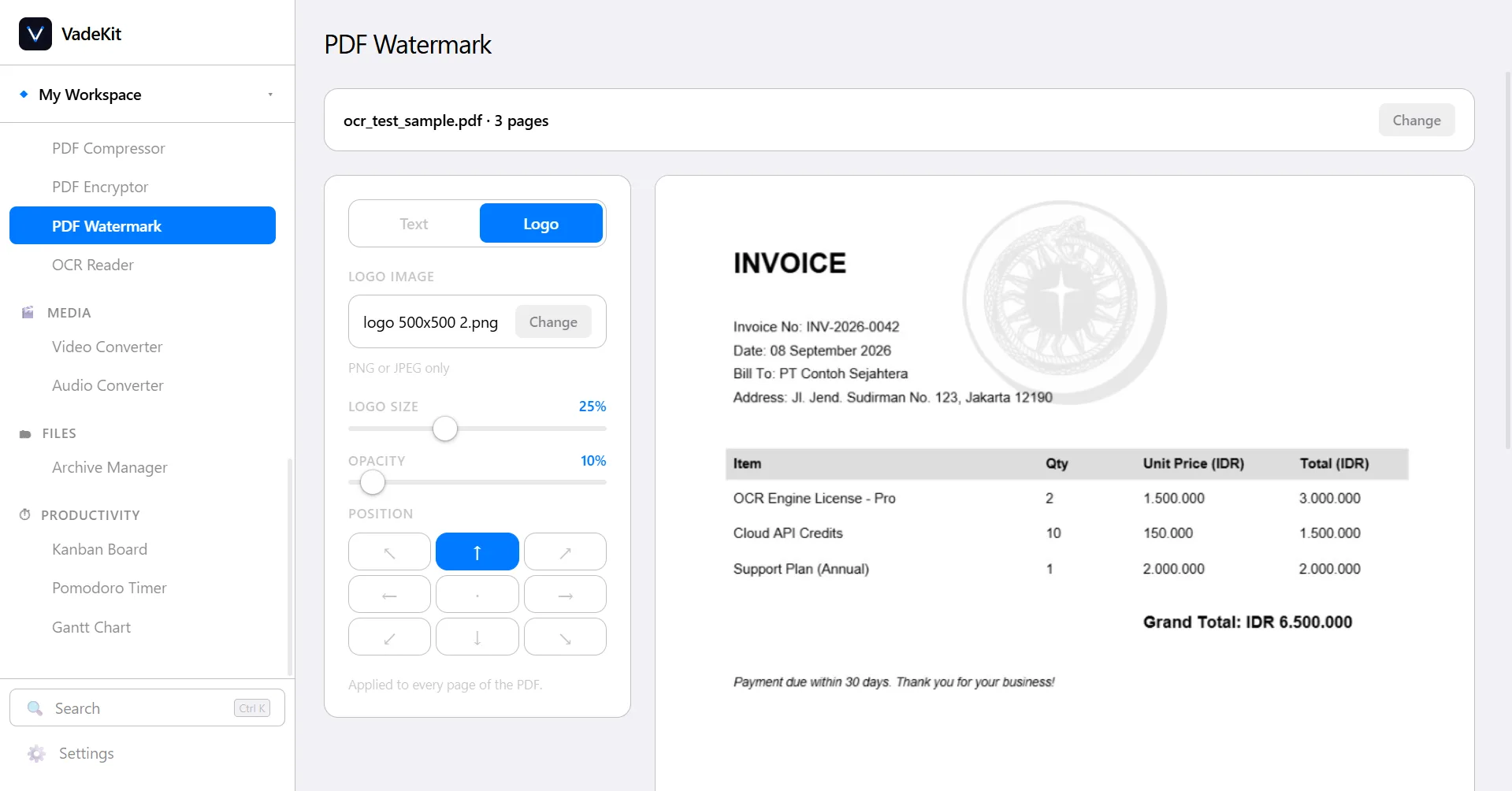 VadeKit PDF Watermark screenshot