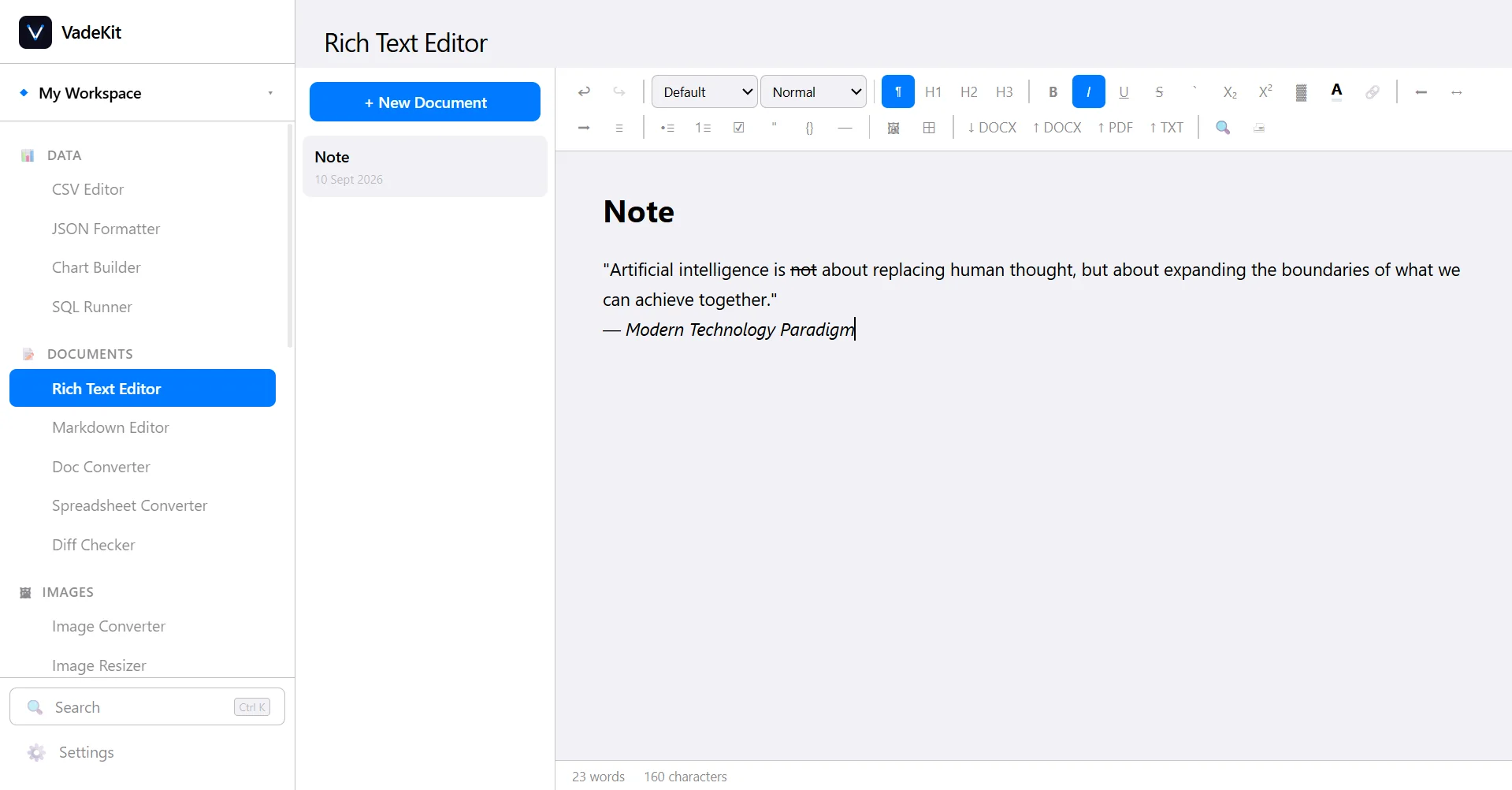VadeKit Rich Text Editor screenshot