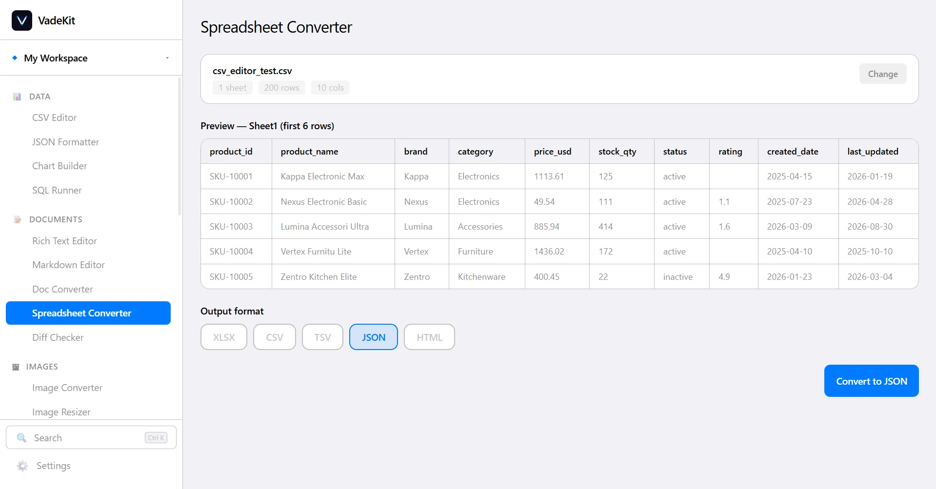 VadeKit Spreadsheet Converter screenshot